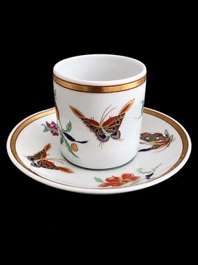 Porcelain cup and saucer by Vista Alegre of Portugal Gold Accents
